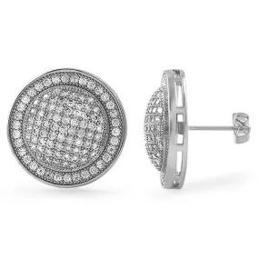 XL Domed Rhodium CZ Iced Out Earrings