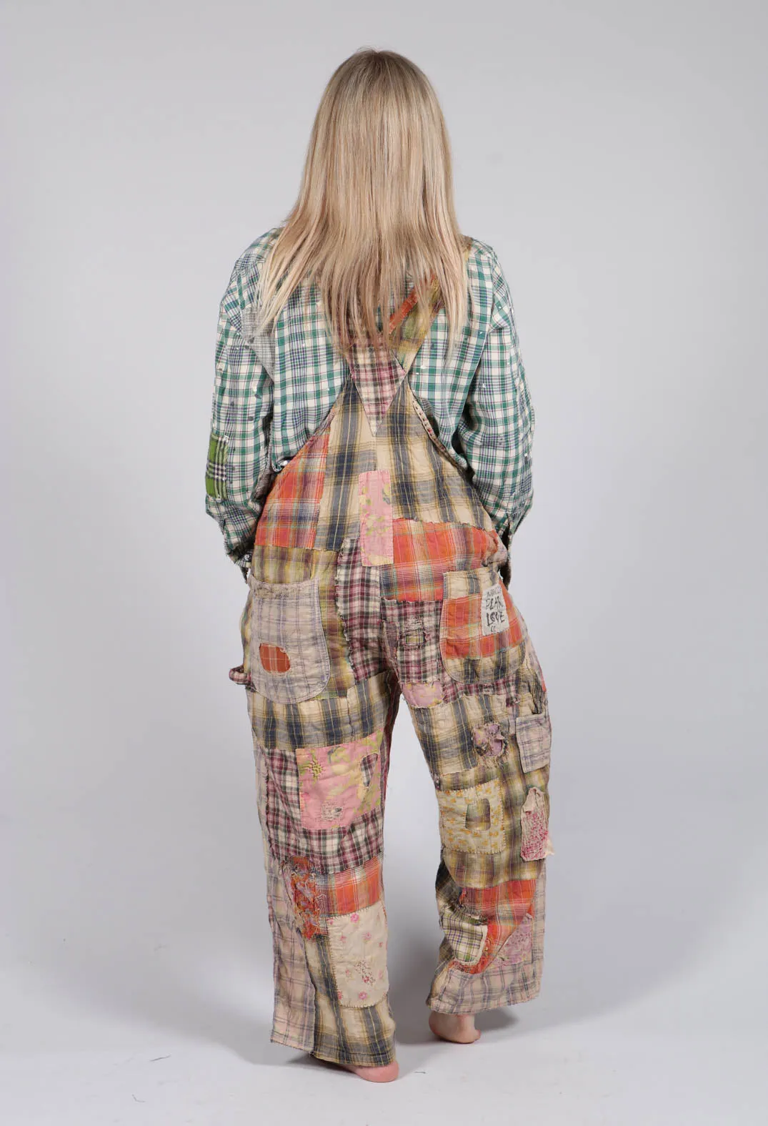 YD Patchwork Love Overalls in Madras Green