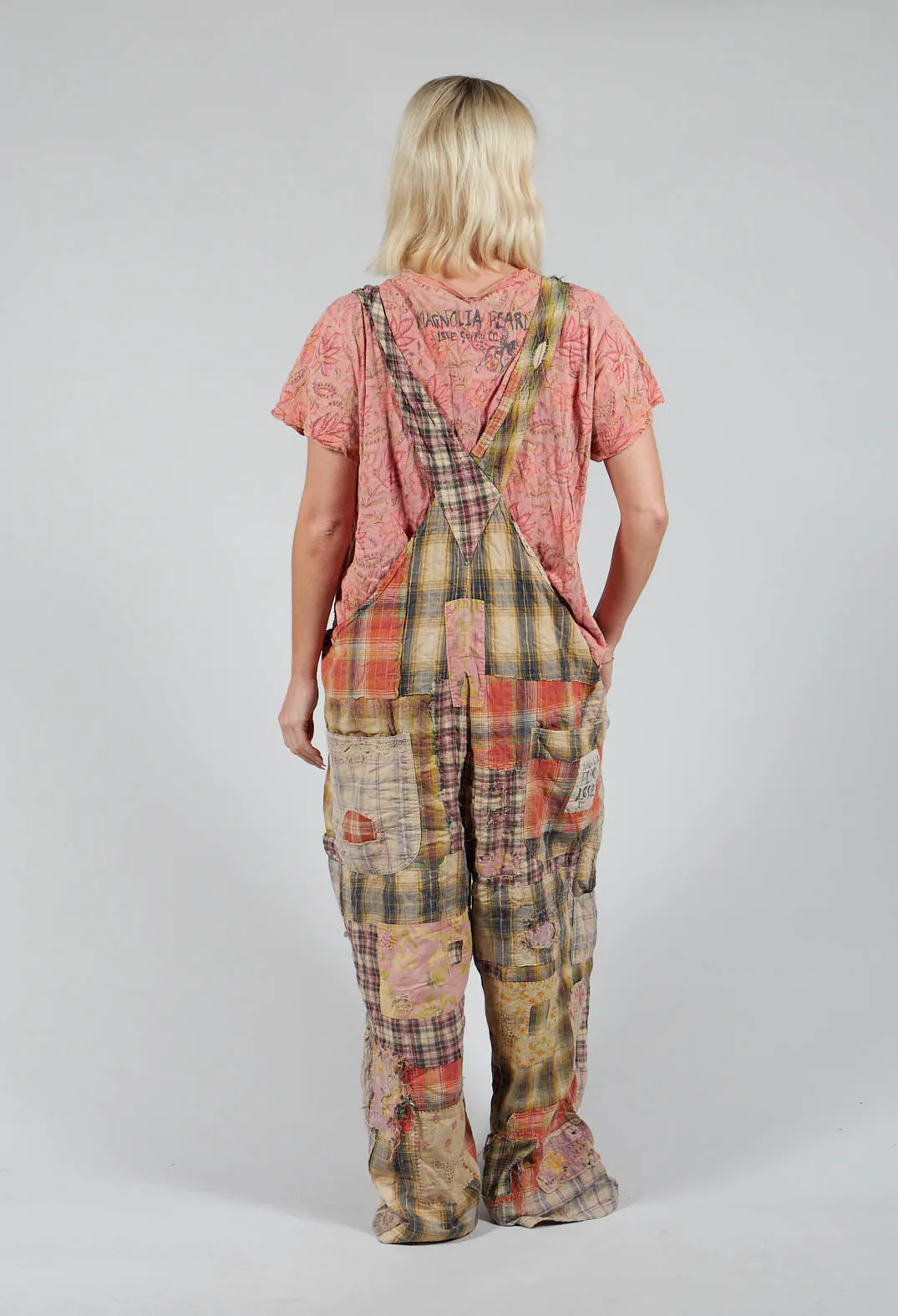 YD Patchwork Love Overalls in Madras Green