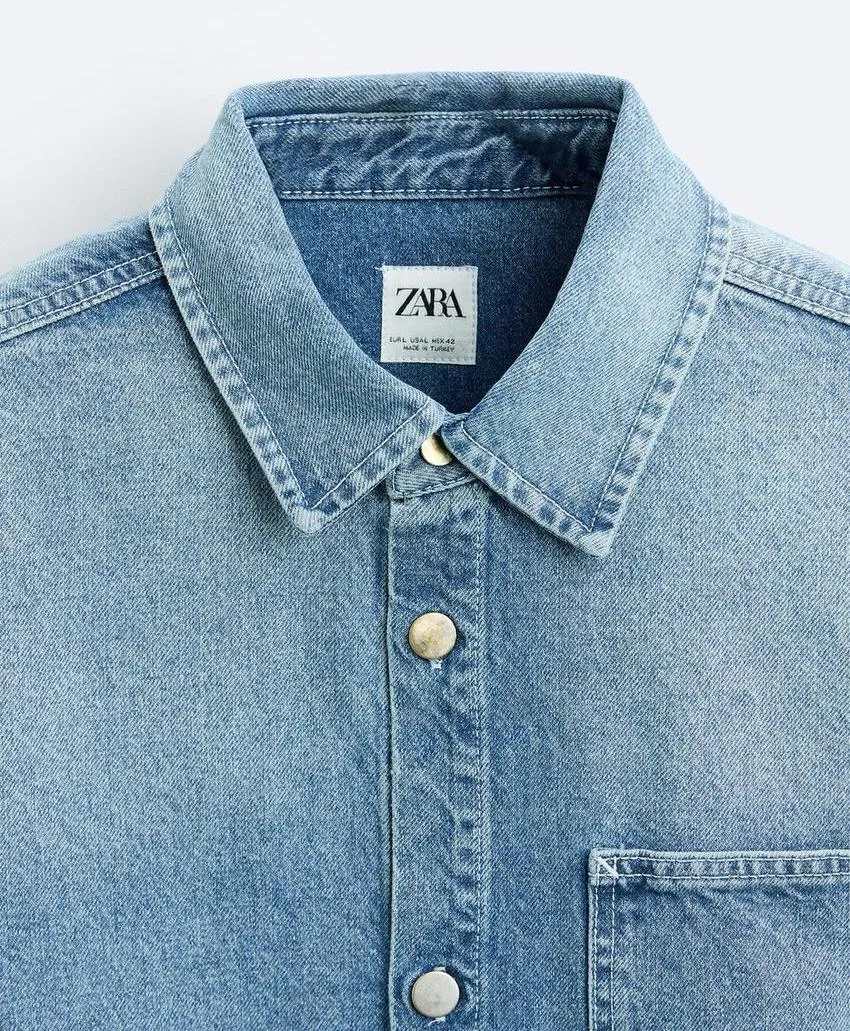 ZARA  |Denim Short Sleeves Shirts