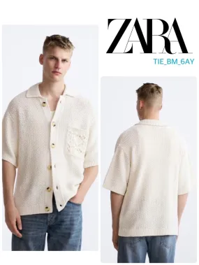 ZARA  |Plain Cotton Short Sleeves Shirts